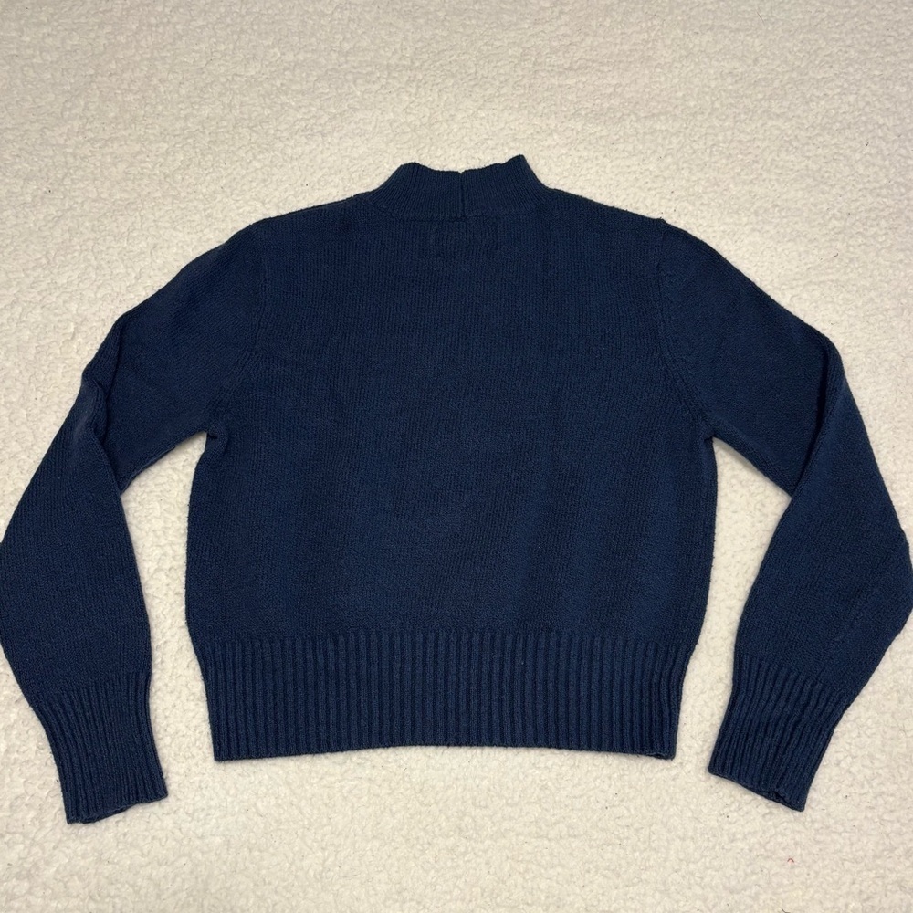 American Eagle Women Blue Logo Knit Mock Neck Sweater - Picture 9 of 12